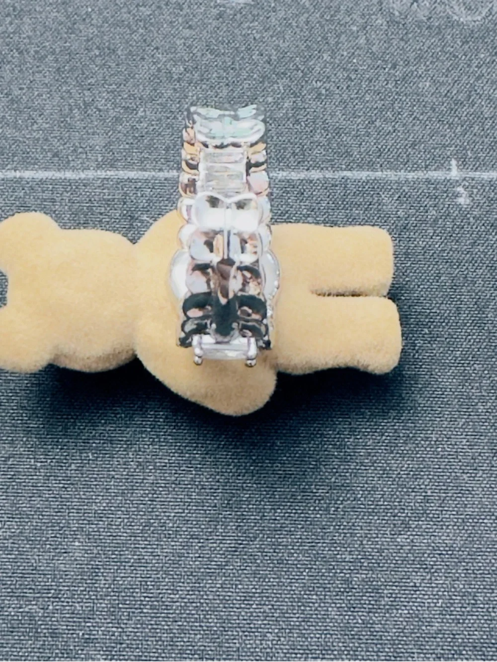 Plush Teddy Bear Ring with Crystal Center - Beige